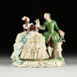 A GERMAN PORCELAIN LACE FIGURAL GROUP, 19TH/20TH CENTURY, parcel gilt painted porcelain, incised