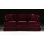 A HENREDON PURPLE VELVET UPHOLSTERED WITH WELT TRIM SOFA, NORTH CAROLINA, LATE 20TH CENTURY, a