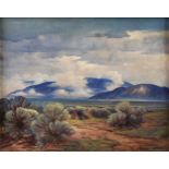 CARL REDIN (American 1892-1944) A PAINTING, "Storm on Sandias," oil on canvas, signed L/R, titled