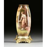 A ROYAL BONN GILT METAL MOUNTED HANDPAINTED POTTERY VASE, SIGNED, GERMAN, 19TH CENTURY, of