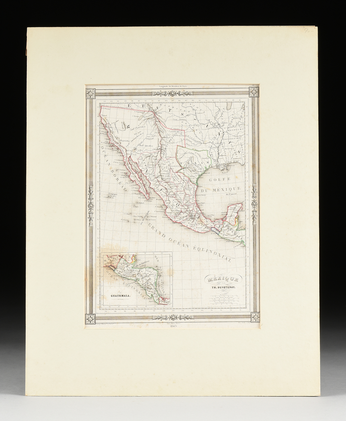 A REPUBLIC OF TEXAS MAP, "MÃ©xique," THUNOT DUVOTENAY, PARIS, CIRCA 1843, hand-colored lithograph on - Image 3 of 6