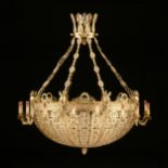 A RUSSIAN EMPIRE STYLE SIXTEEN-LIGHT GILT BRONZE CHANDELIER, 20TH CENTURY, with tall acanthus leaf