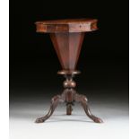 A WILLIAM IV SATINWOOD, KINGWOOD, MAHOGANY PARQUETRY INLAID OCTAGONAL TRUMPET LADY'S WORK AND