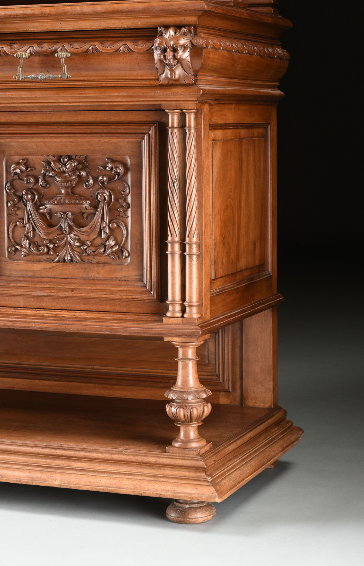A RENAISSANCE REVIVAL MARBLE INSET WALNUT BUFFET Ã€ DEUX CORPS, FRENCH, SECOND HALF 19TH CENTURY, - Image 12 of 15