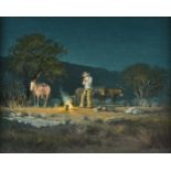 GERALD "G. HARVEY" JONES (American 1933-2017) A PAINTING, "The Lone Camper, Starry Night," oil on