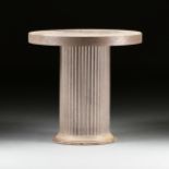 A MODERNIST MARBLE AND IRON GARDEN TERRACE TABLE, LATE 20TH CENTURY, an inset fleur de pÃªche