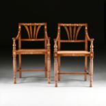 A SET OF SIX SPANISH COLONIAL FILIPINO BONE INLAID AND CANED NARRA WOOD ARMCHAIRS, BULACAN PROVINCE,