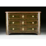 A GERMAN BAROQUE STYLE ORMOLU MOUNTED AND GREEN FAUX BOIS PAINTED CHEST OF DRAWERS, LATE 20TH