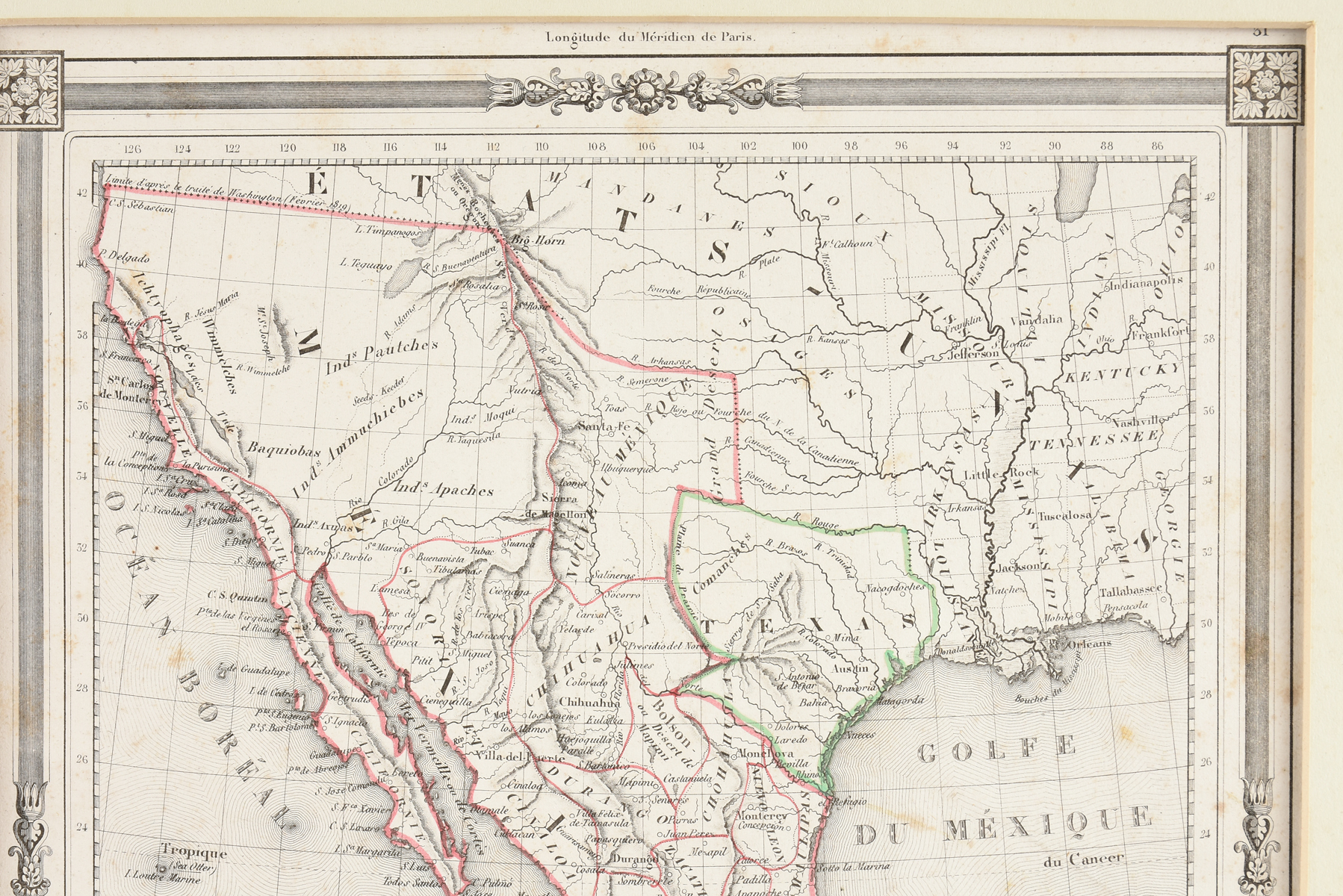 A REPUBLIC OF TEXAS MAP, "MÃ©xique," THUNOT DUVOTENAY, PARIS, CIRCA 1843, hand-colored lithograph on - Image 6 of 6