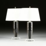 A PAIR OF VISUAL COMFORT AND CO. CONTEMPORARY CRYSTAL AND LUCITE LAMPS, each with a cylindrical