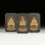 A GROUP OF THREE EAST ASIAN THANGKA FRAGMENTS ON WOOD OF BODHISATTVAS, 17TH/18TH CENTURY, mineral