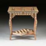 A MIDDLE EASTERN SYRIAN PARQUETRY INLAID GAMES TABLE, 20TH CENTURY, with intricately inlaid bone,