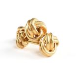 A PAIR OF MODERN 14K YELLOW GOLD "KNOT" CUFFLINKS, each modeled as double cord knots with a textured