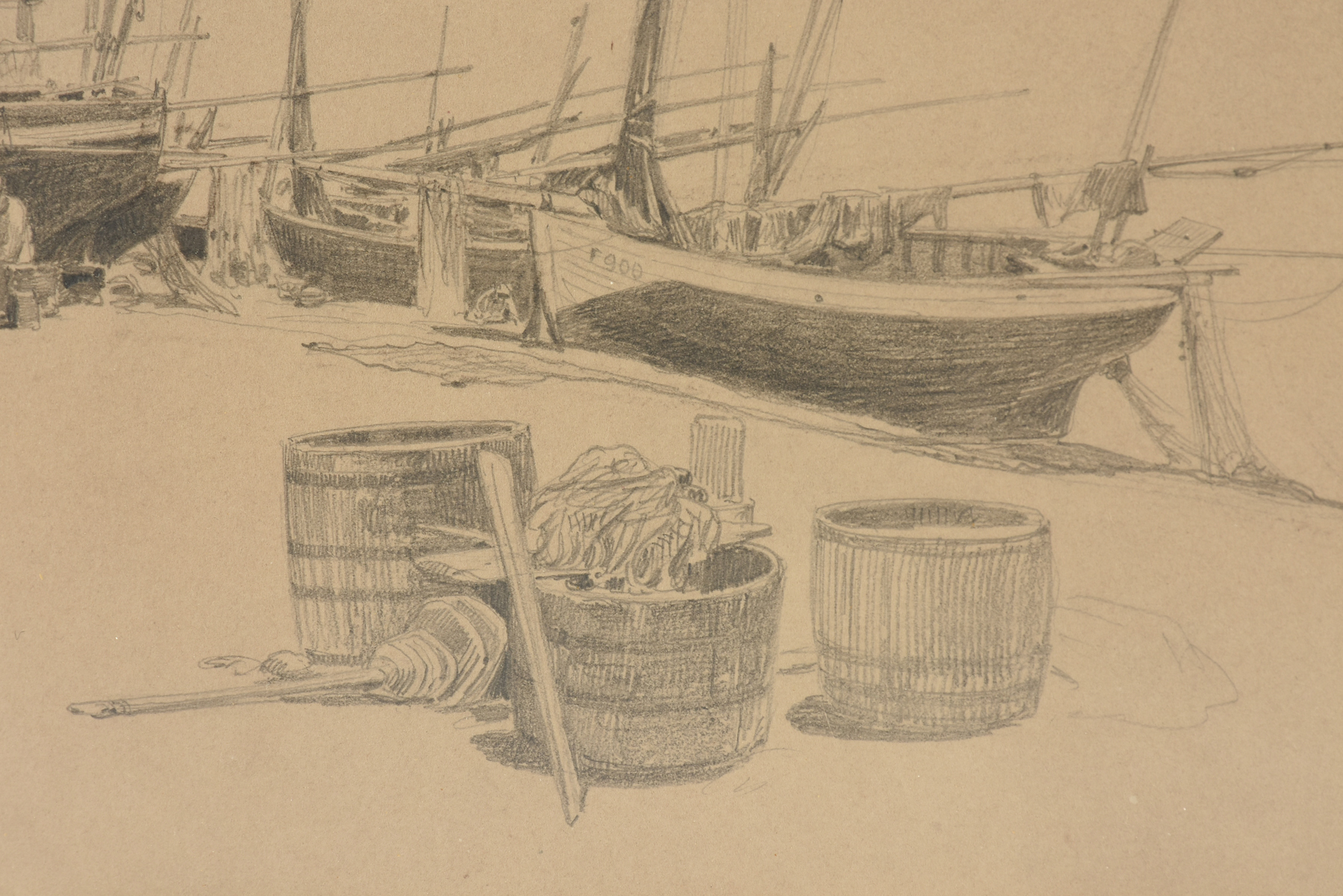 JAMES DAVID SMILLIE (American 1833-1909) A DRAWING, "Study of Boats," ÉTRETAT, JULY 17, 1884, - Image 5 of 9