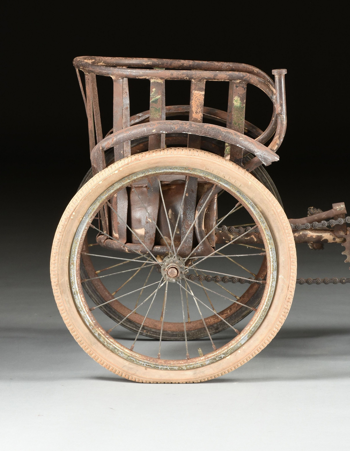 A "SULKY" HORSE DRAWN CHARIOT CHILD'S TIN TRICYCLE, FRENCH, EARLY 20TH CENTURY, modeled as a - Image 9 of 14