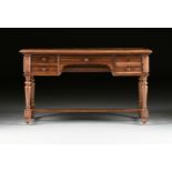 A FRENCH LOUIS XVI STYLE OAK LEATHER TOP LIBRARY DESK, EARLY/MID 20TH CENTURY, the inset green