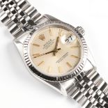 A ROLEX OYSTER PERPETUAL DATEJUST STAINLESS STEEL LADY'S WRISTWATCH, the midsize chronometer, with