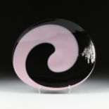 A MURANO SWIRLED PURPLE AND BLACK ART GLASS GLASS CENTER BOWL, GUIDO FERRO, ITALIAN, CIRCA 1980, the