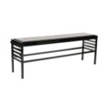 A VIENNA SECESSIONIST STYLE BLACK LACQUERED WOOD AND LEATHER TOPPED CONSOLE TABLE, MODERN, the