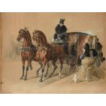 ALBERT ADAM (French 1833-1900) A PAINTING, "Sketch for English Horses," watercolor on paper,