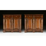 A PAIR OF TALL KREISS "NAPOLI" DARK STAINED WOOD BUFFETS, MODERN, each with a rectangular top within