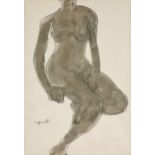 JANET LIPPINCOTT (American 1918-2007) A PAINTING, "Nude in Grisaille," ink and watercolor on