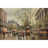 ANTOINE BLANCHARD (1910-1980) A PAINTING, "Place de la Madeleine, Marche aux Fleurs," oil on canvas,