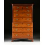 AN AMERICAN CHIPPENDALE MAHOGANY CHEST-ON-CHEST, LATE 18TH CENTURY, the tapering molded cornice with