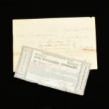 A TWO PIECE TEXAS REPUBLIC NOTE AND MANUSCRIPT RECEIPT, FOR A $100 CONSOLIDATED FUND OF TEXAS