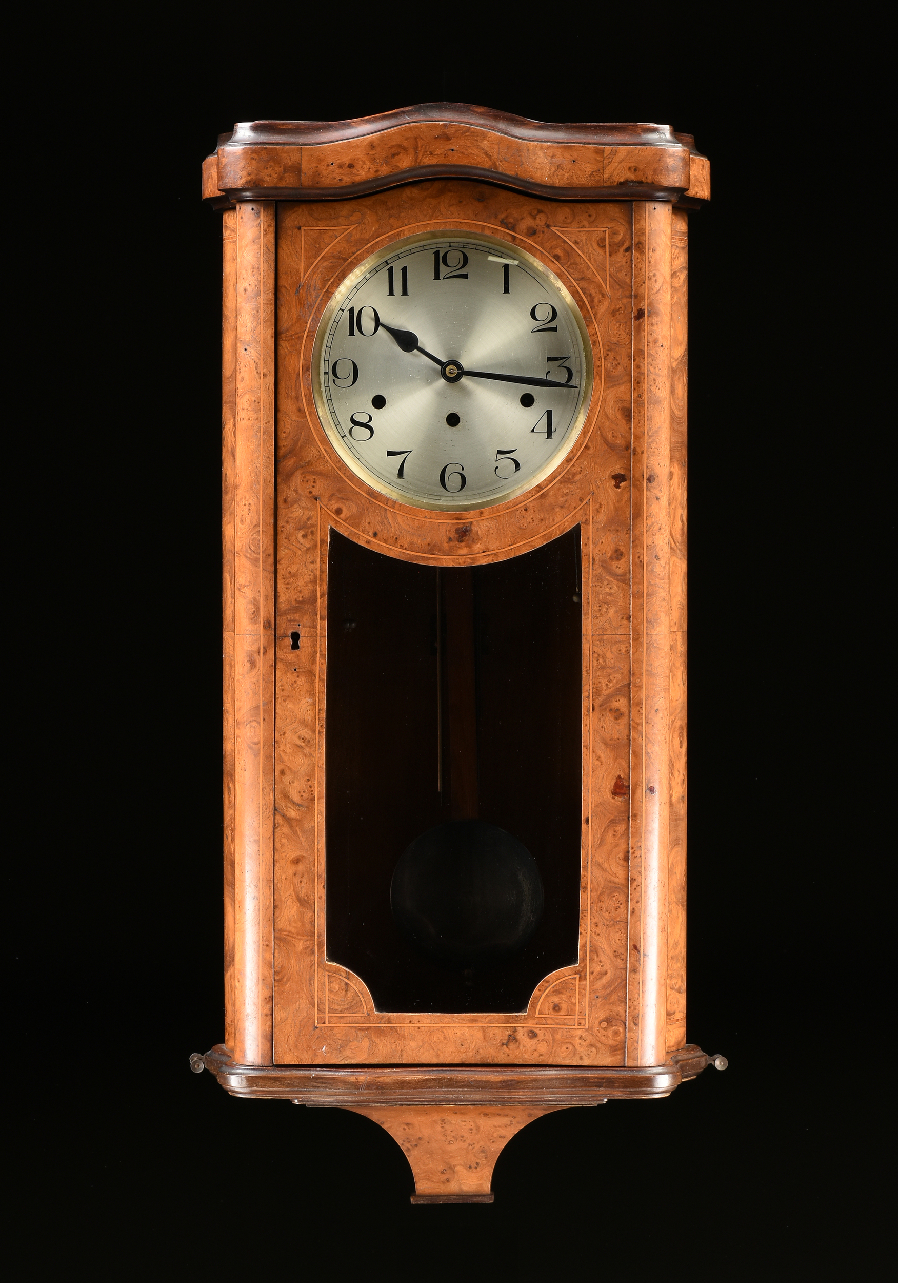 A KIENZLE ART DECO INLAID BURL WALNUT REGULATOR, CARILLON WESTMINSTER CHIMES, GERMAN, 1912-1921, the