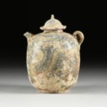 AN UNUSUAL VIETNAMESE/ANNAMESE BLUE AND WHITE PORCELAIN LIDDED WINE POT, SHIPWRECK ARTIFACT, 15TH/