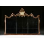 A HOLLYWOOD REGENCY "SETH THOMAS" GILT PAINTED OVERMANTLE MIRROR, AMERICAN, 1930-1950, parcel gilt