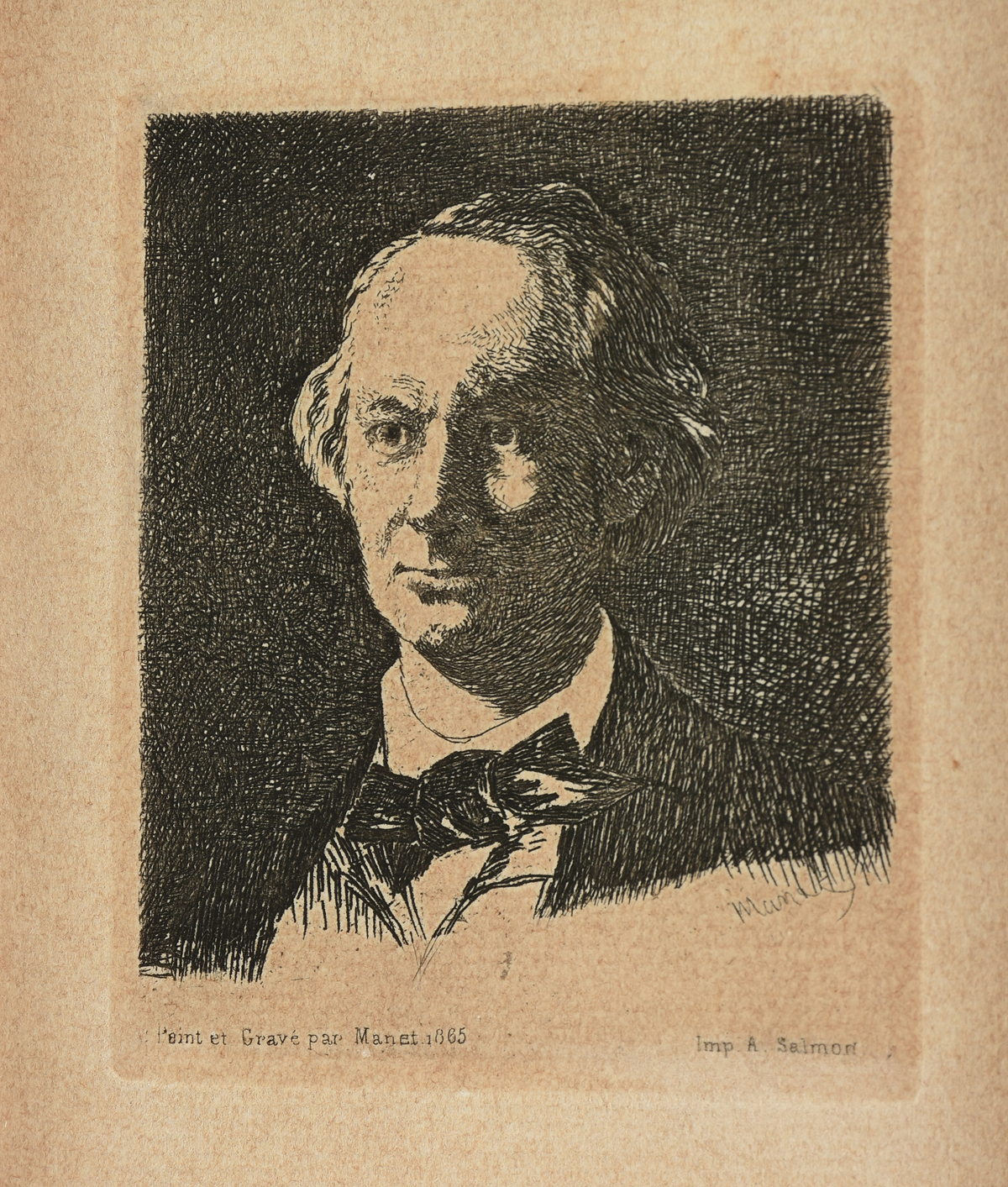 ÉDOUARD MANET (French 1832-1883) A PRINT, "Baudelaire en Face," 1868, etching on wove paper, signed - Image 2 of 5