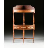 A FEDERAL FIGURED MAPLE AND MAHOGANY CORNER WASH STAND, EARLY 19TH CENTURY, of two tier bowed