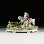 A GERMAN PORCELAIN FIGURAL GROUP, SITZENDORF, EARLY/MID 20TH CENTURY, parcel gilt painted porcelain,