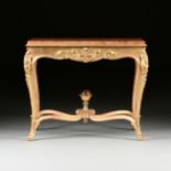 A ROCOCO REVIVAL MARBLE TOPPED GILTWOOD CENTER TABLE, POSSIBLY ITALIAN, LATE 19TH CENTURY, in the