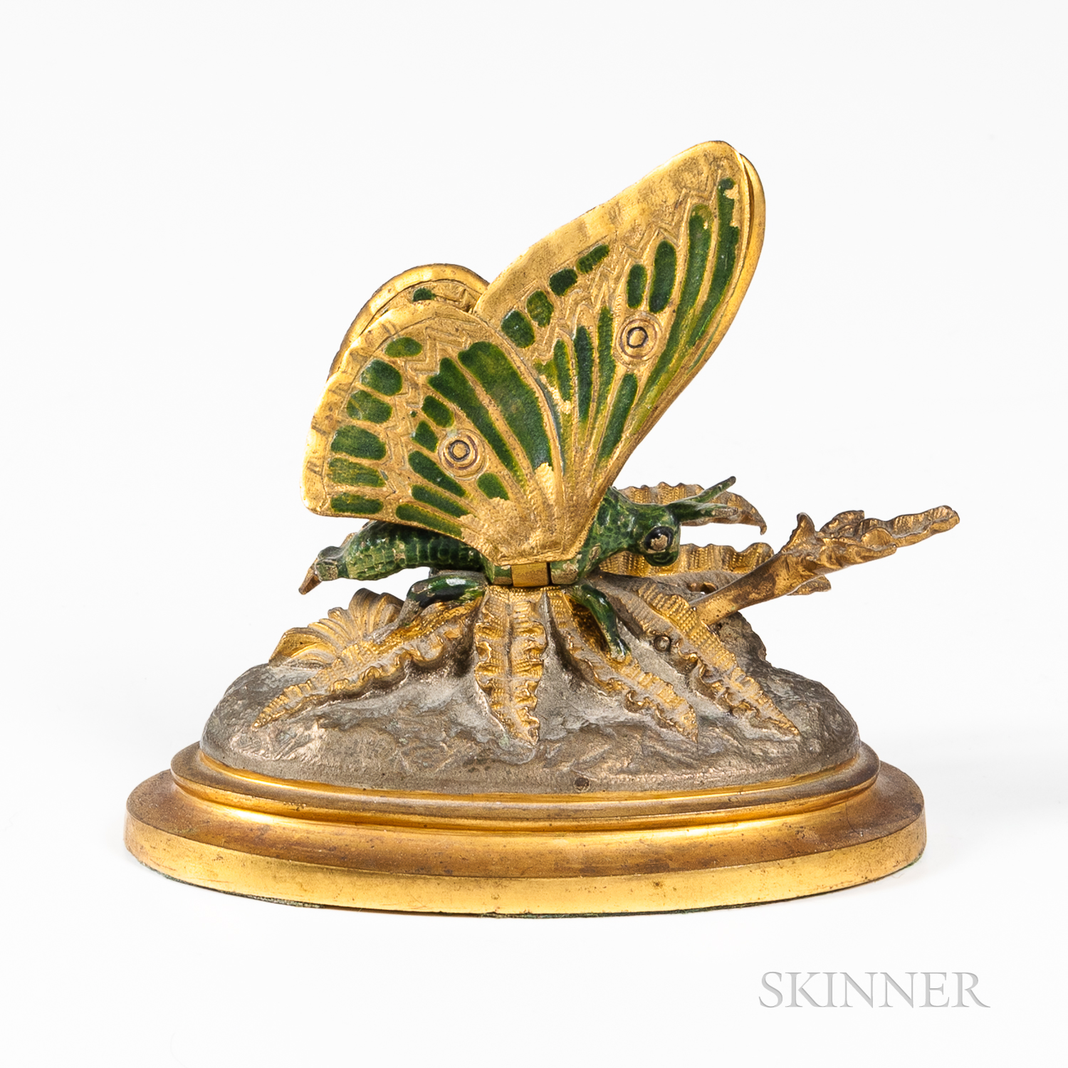 Cold-painted and Gilded Bronze Mechanical Butterfly