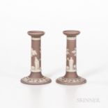 Pair of Wedgwood Lilac Jasper Dip Candlesticks