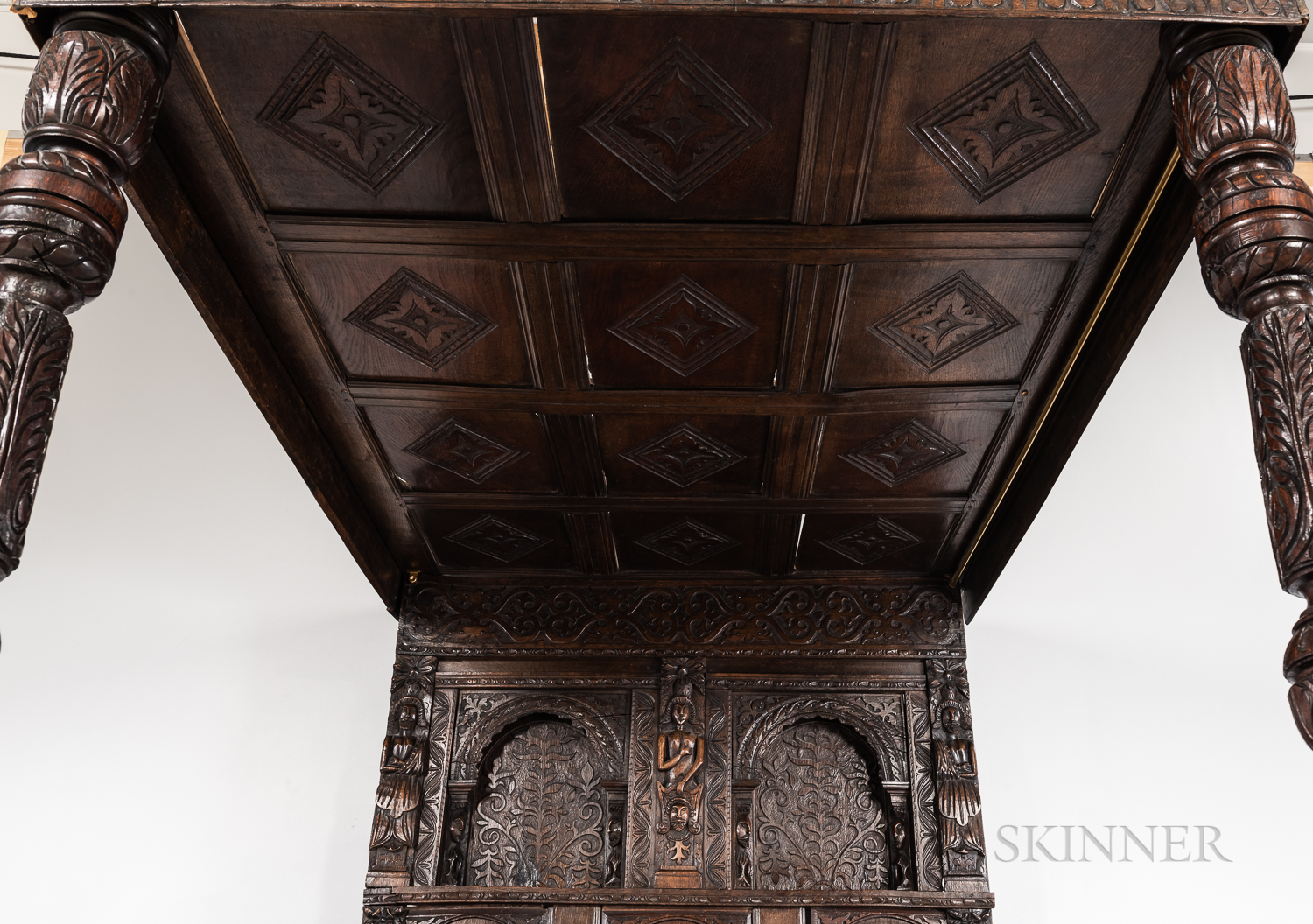 Jacobean-style Carved Oak Tester Bed - Image 2 of 8