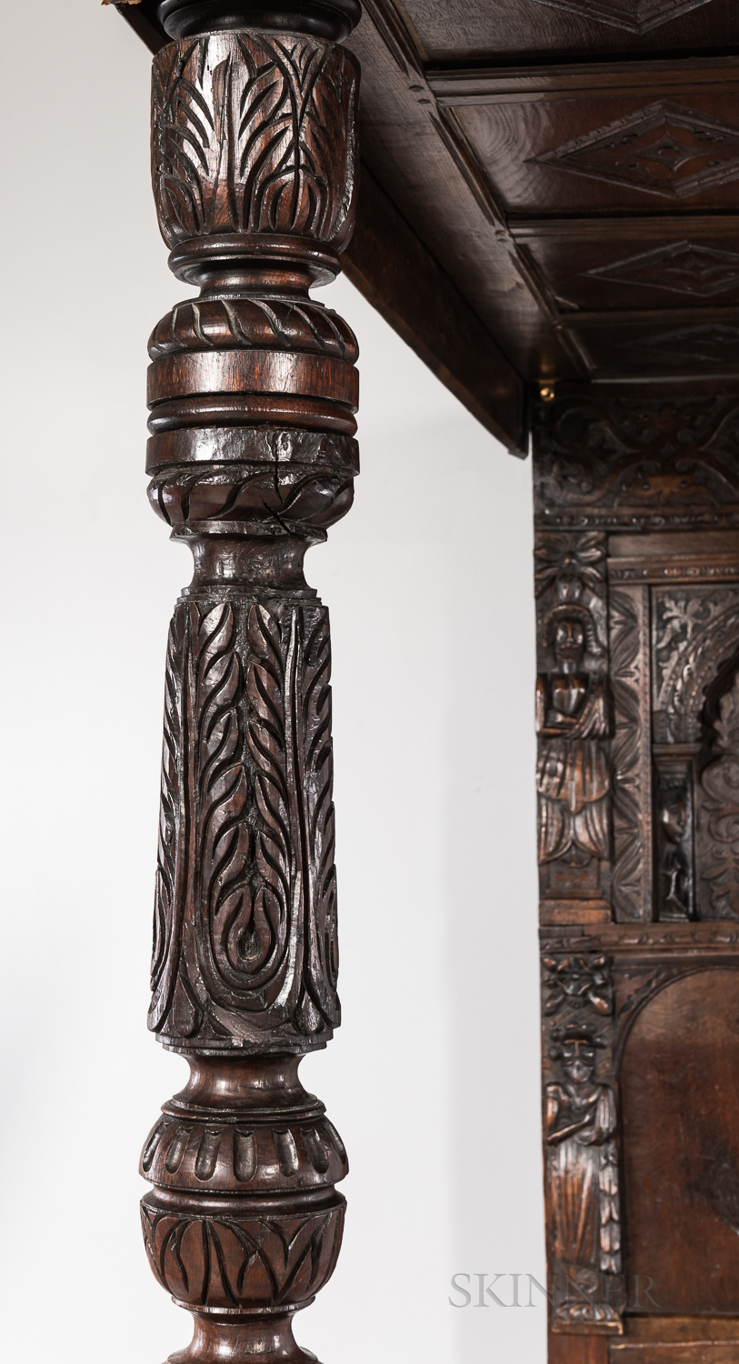 Jacobean-style Carved Oak Tester Bed - Image 5 of 8