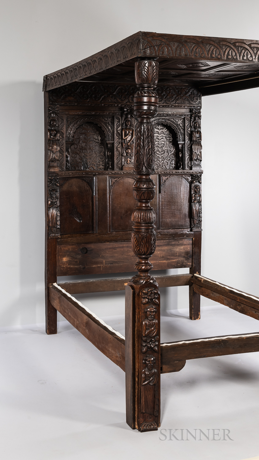 Jacobean-style Carved Oak Tester Bed - Image 7 of 8