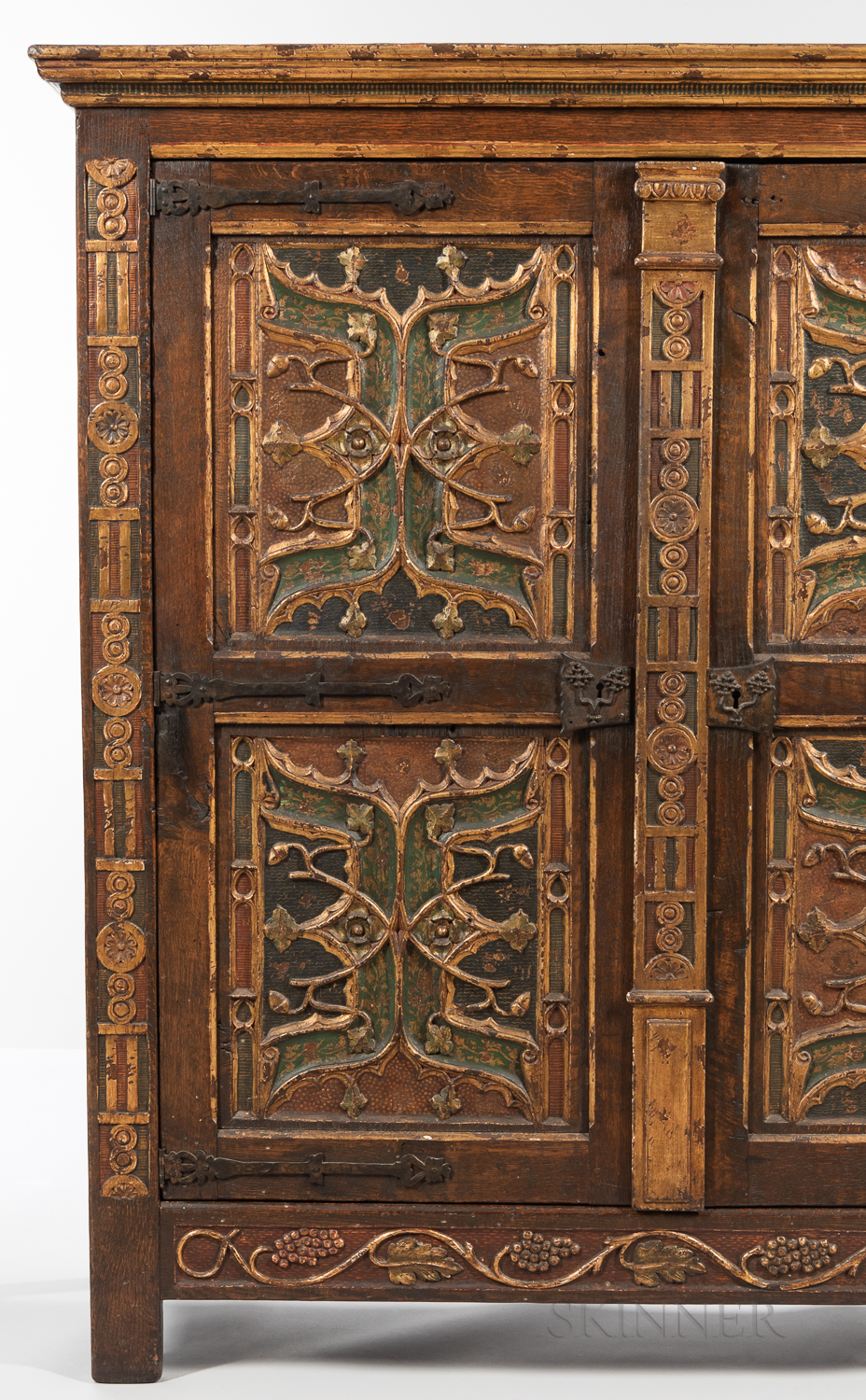 Spanish Painted and Gilded Oak Armoire - Image 2 of 4