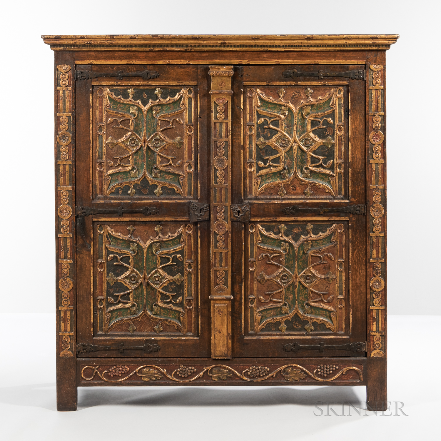 Spanish Painted and Gilded Oak Armoire