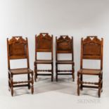 Set of Four Jacobean-style Inlaid Oak Side Chairs