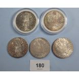 A quantity of five silver Austria Thaler (trade coinage restrikes) 1780, approx 28gms each, 0.833