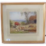 Horace Hammond (British 1842-1926), Farmyard animals grazing, signed watercolour, 23cm by 28cm