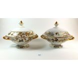 Two Pirkenhammer Bohemian tureens painted bird and flower decoration, one chipped