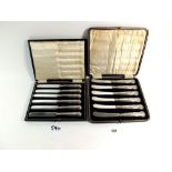 Two cased sets of silver handled tea knives