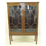 A large Georgian style two door mahogany and satinwood strung astragal glazed display cabinet,