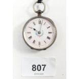 An 800 standard continental silver fob watch with enamel dial